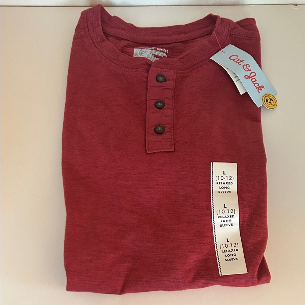 Cat & Jack Boy’s Burgundy Henley Long Sleeve Shirt